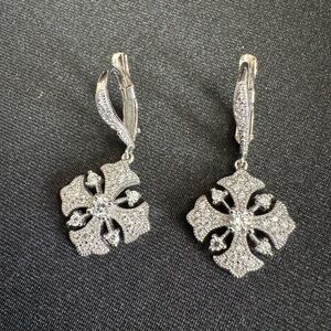 Joseph Esposito vintage Inspired 925 Silver Floral Earrings/Sparkling Diamonique